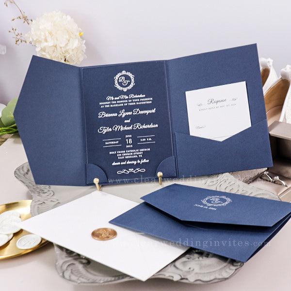 Classic Chic Monogram Clear Acrylic Pocket Wedding Invitations CWIA263