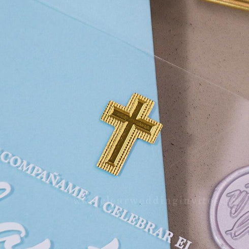 elegant shiny cross baptism acrylic invitation boys girls CWIBP30