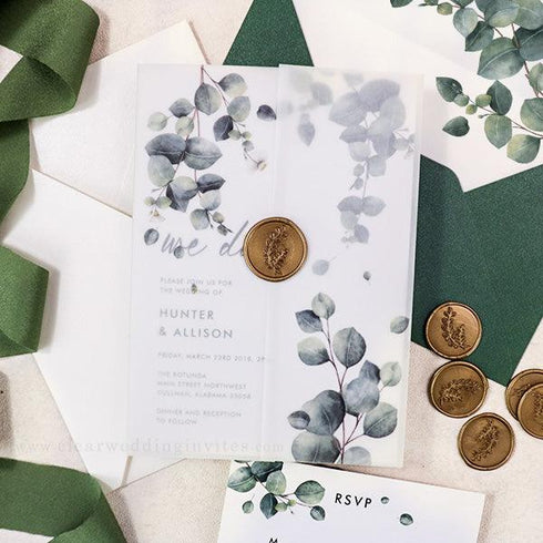 eucalyptus foliage vellum wedding invitations CWIV36