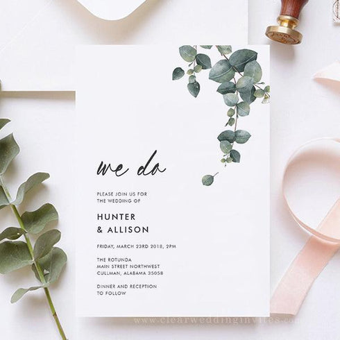 eucalyptus foliage vellum wedding invitations CWIV36
