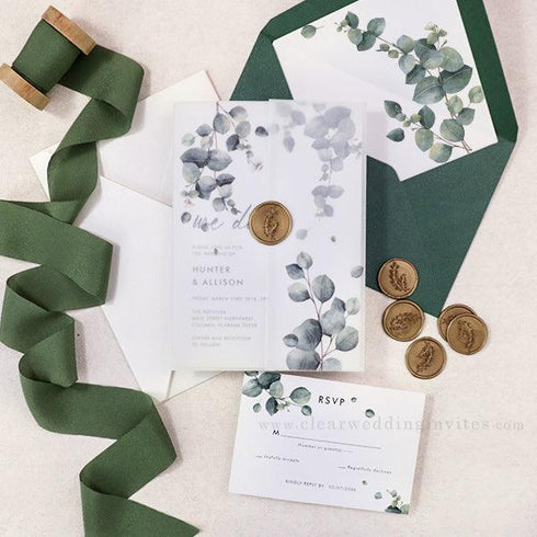 eucalyptus foliage vellum wedding invitations CWIV36