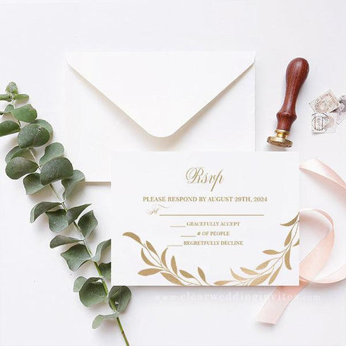 Elegant Monogram Affordable Leaf Border Acrylic Wedding Invitations CWIA21 - Clear Wedding Invites