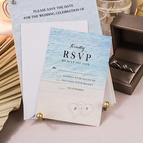 Hearts in Shore Beach Vellum Wedding Invitation CWIV41