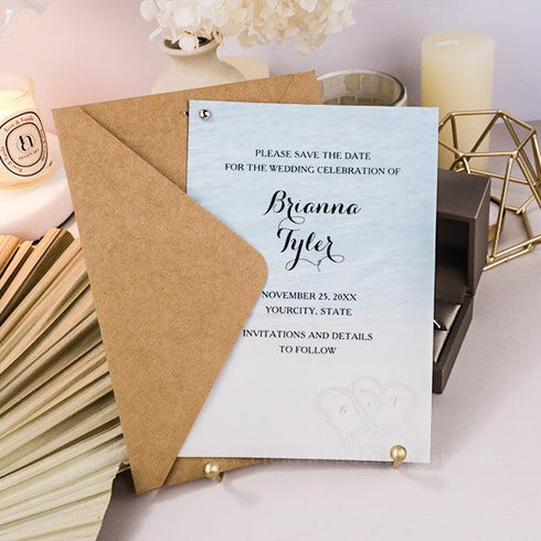 Hearts in Shore Beach Vellum Wedding Invitation CWIV41