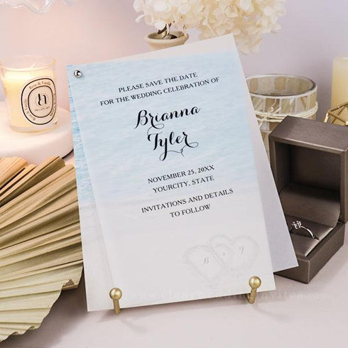 Hearts in Shore Beach Vellum Wedding Invitation CWIV41