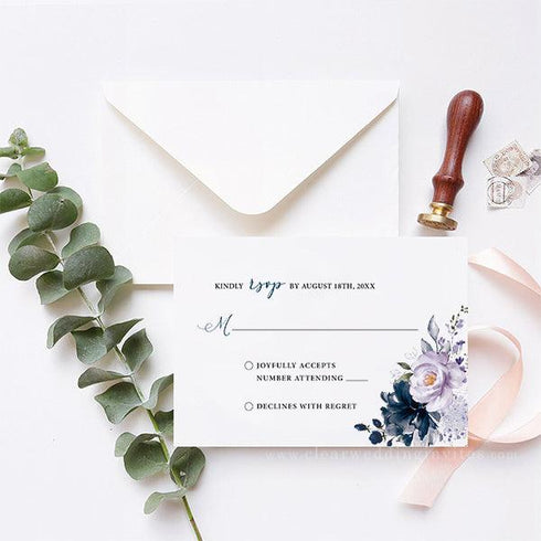 lavender purple and navy florals acrylic wedding invitations CWIA186