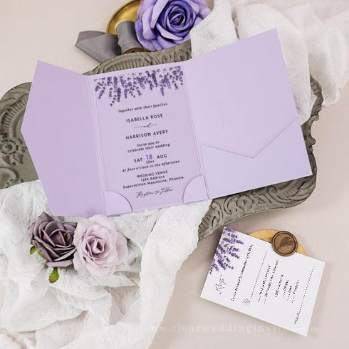 lavender purple acrylic pocket wedding invitations CWIA255
