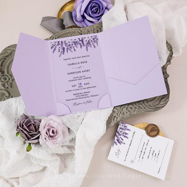 lavender purple acrylic pocket wedding invitations CWIA255