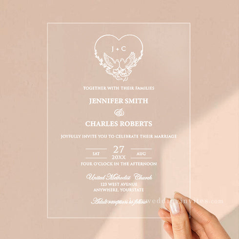 Love birds tie the knot Acrylic Wedding Invitations CWIA300