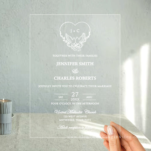 Love birds tie the knot Acrylic Wedding Invitations CWIA300