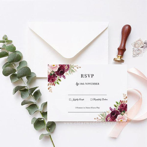 magenta purple pink floral acrylic wedding invitations