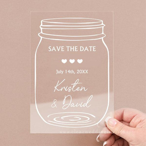 rustic mason jar save the date transparent acrylic card CWISA21