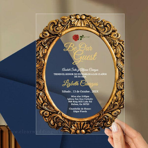 mirror frame beauty and the beast quinceanera sweet 16 acrylic invitation CWIA16