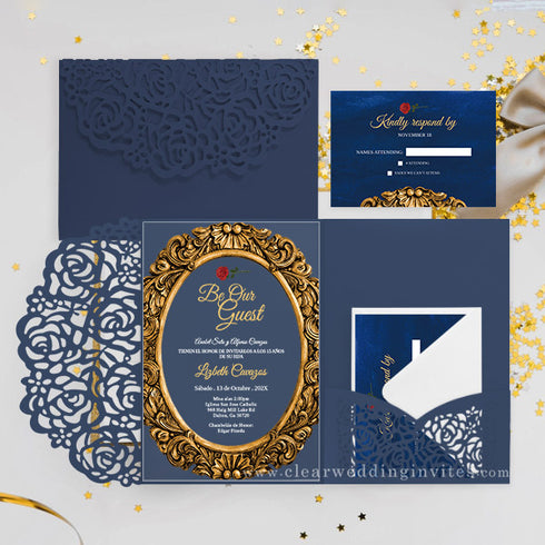 mirror frame beauty and the beast quinceanera acrylic invitations