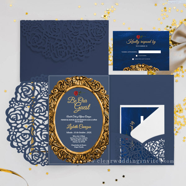 mirror frame beauty and the beast quinceanera acrylic invitations