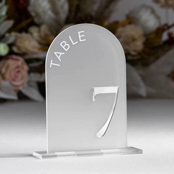frosted arch shape acrylic table number sign CWIATB01 - Clear Wedding Invites