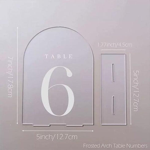 frosted arch shape acrylic table number sign CWIATB01 - Clear Wedding Invites