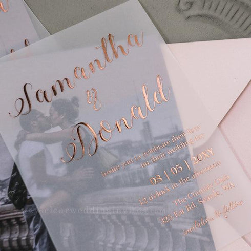 modern custom photo layer foil vellum wedding invitation CWIFI02