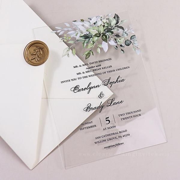 Modern Rustic Greenery Script Acrylic Wedding Invitations CWIA67