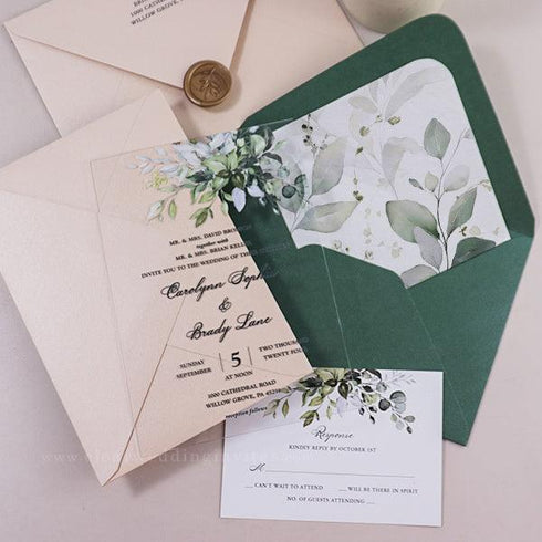 Modern Rustic Greenery Script Acrylic Wedding Invitations CWIA67