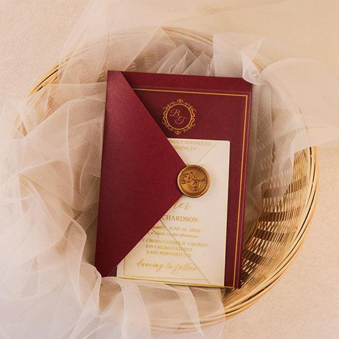 modern transparent acrylic clear wedding invites with gold foil envelope CWIA71 - Clear Wedding Invites