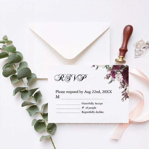 moody plum floral acrylic wedding invitations CWIA116