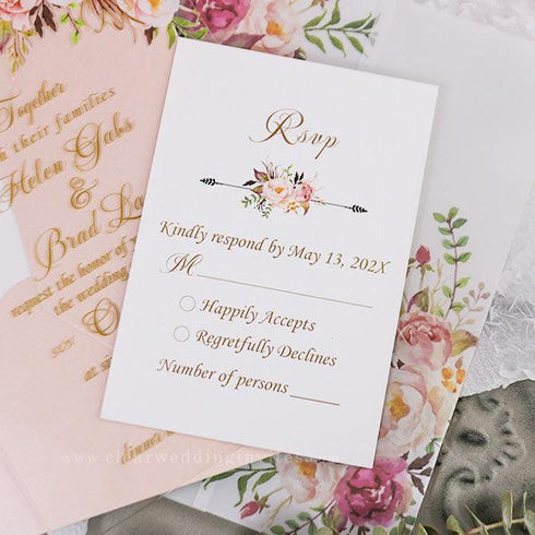 boho blush floral Acrylic wedding invitation thickness 1mm with UV printing CWIA02