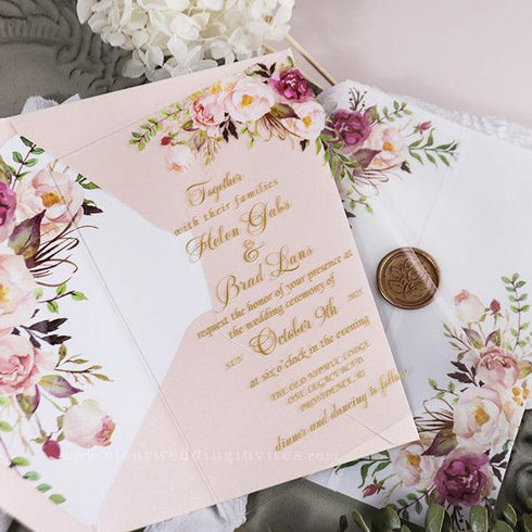boho blush floral Acrylic wedding invitation thickness 1mm with UV printing CWIA02