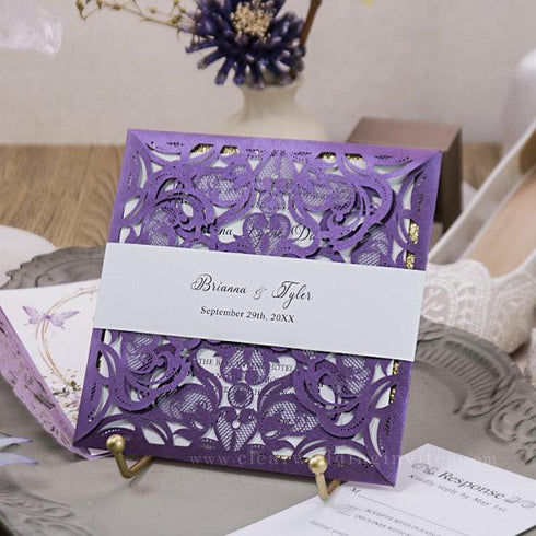 Glamorous Purple and Gold Wedding Invitations with Gold Glitter CWIL37