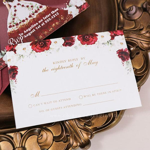 quinceanera red charro dress princess crown horses acrylic invitation CWIA249