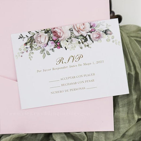 romantic elegant blush pink floral acrylic pocket wedding invitations CWIA269