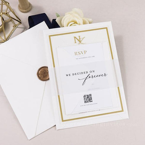 romantic gold calligraphy monogram acrylic wedding invites CWIA105