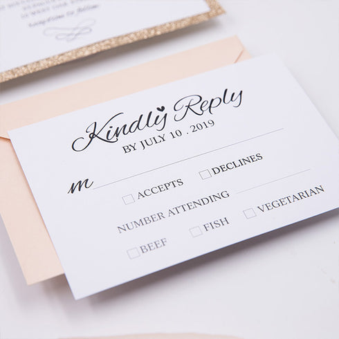 rose gold glitter and blush pink laser cut wedding invitations