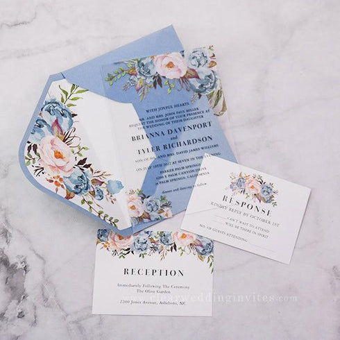 rustic dusty blue and blush pink floral acrylic wedding invites CWIA260