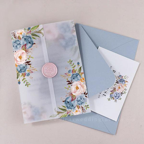 rustic dusty blue and blush pink floral acrylic wedding invites CWIA260