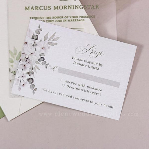 Sage and White Bohemian Neutral Acrylic Wedding Invitations CWIA236