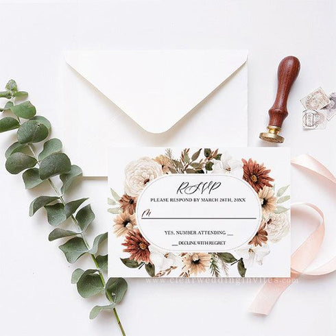 terracotta boho dessert florals acrylic wedding invitations CWIA248