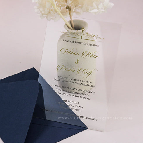 vintage black and gold acrylic wedding invitations CWIA03