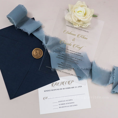 vintage black and gold acrylic wedding invitations CWIA03