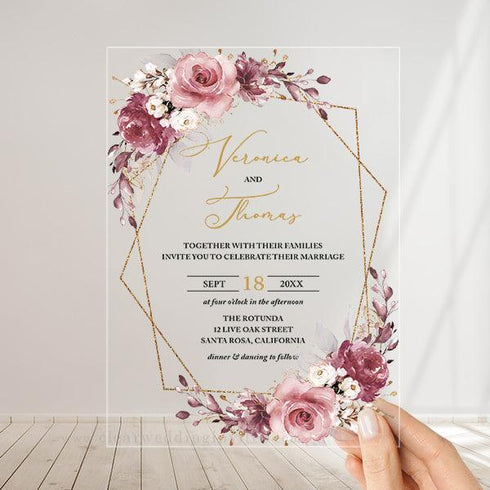 vintage cinnamon rose floral acrylic invitation CWIA96