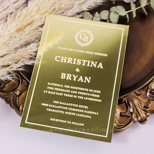 modern script gold mirror acrylic wedding invitation CWIA238