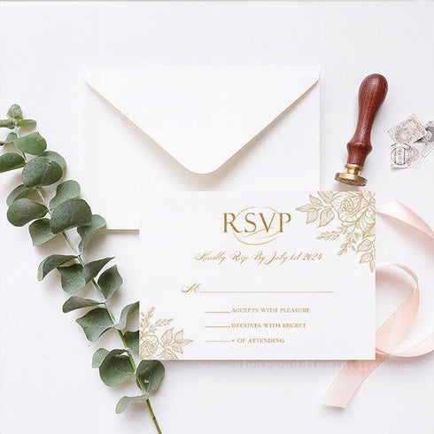 whimsical gold floral and leaf acrylic wedding invitation CWIA14