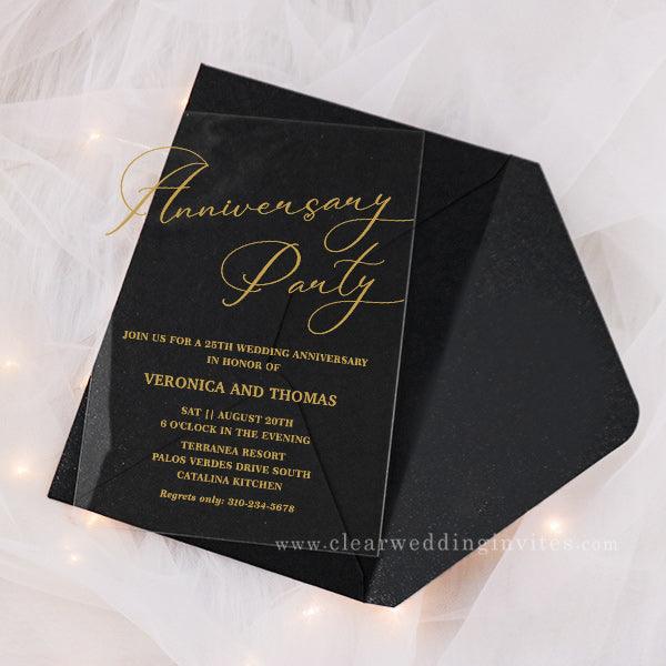 50th Gold Black Formal Anniversary Acrylic Wedding Invitations CWIA43