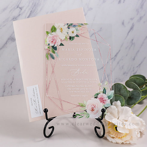 Blush Rose Gold Geometric Acrylic Wedding Invitation CWIA80