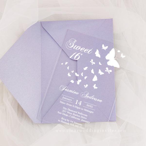 Butterfly Swarm Theme Sweet 16 Birthday Acrylic Invitation CWIA173