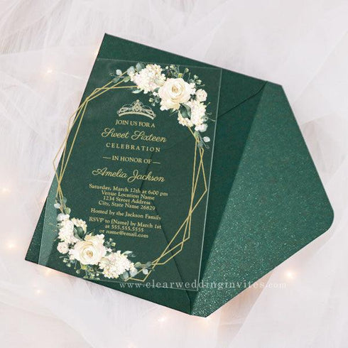Champagne Watercolor Floral Sweet 16 Party Acrylic Invitation CWIA159
