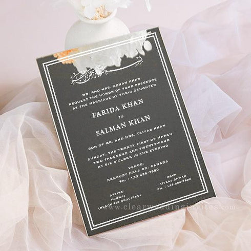 Chic White Ink Printing on Silver Mirror Wedding Invitations CWIA30