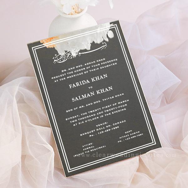 Chic White Ink Printing on Silver Mirror Wedding Invitations CWIA30
