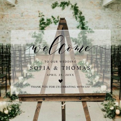 Custom Black Calligraphy Welcome to Our Wedding Acrylic Sign CWIWS05