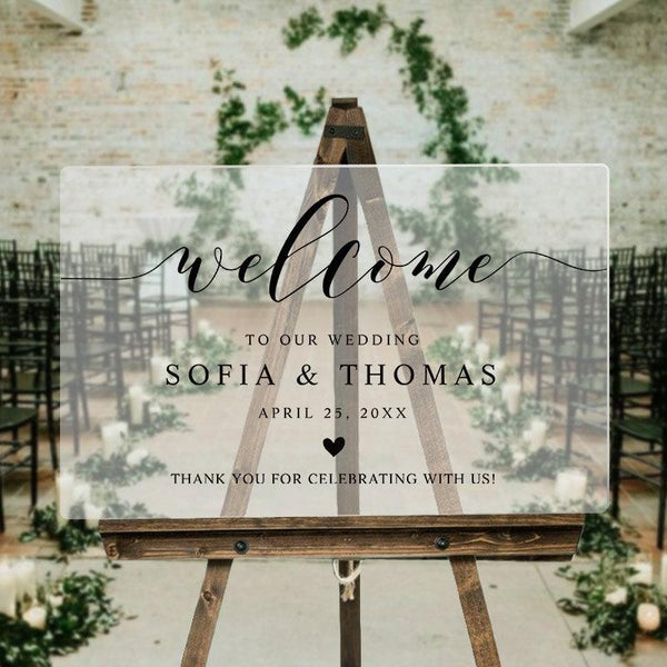 Custom Black Calligraphy Welcome to Our Wedding Acrylic Sign CWIWS05
